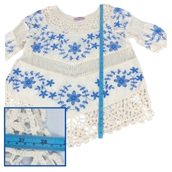 Oliver Crochet Embroidery Tunic Floral Top Blue‎ Cream Cotton Womens Size Medium - Picture 3 of 8